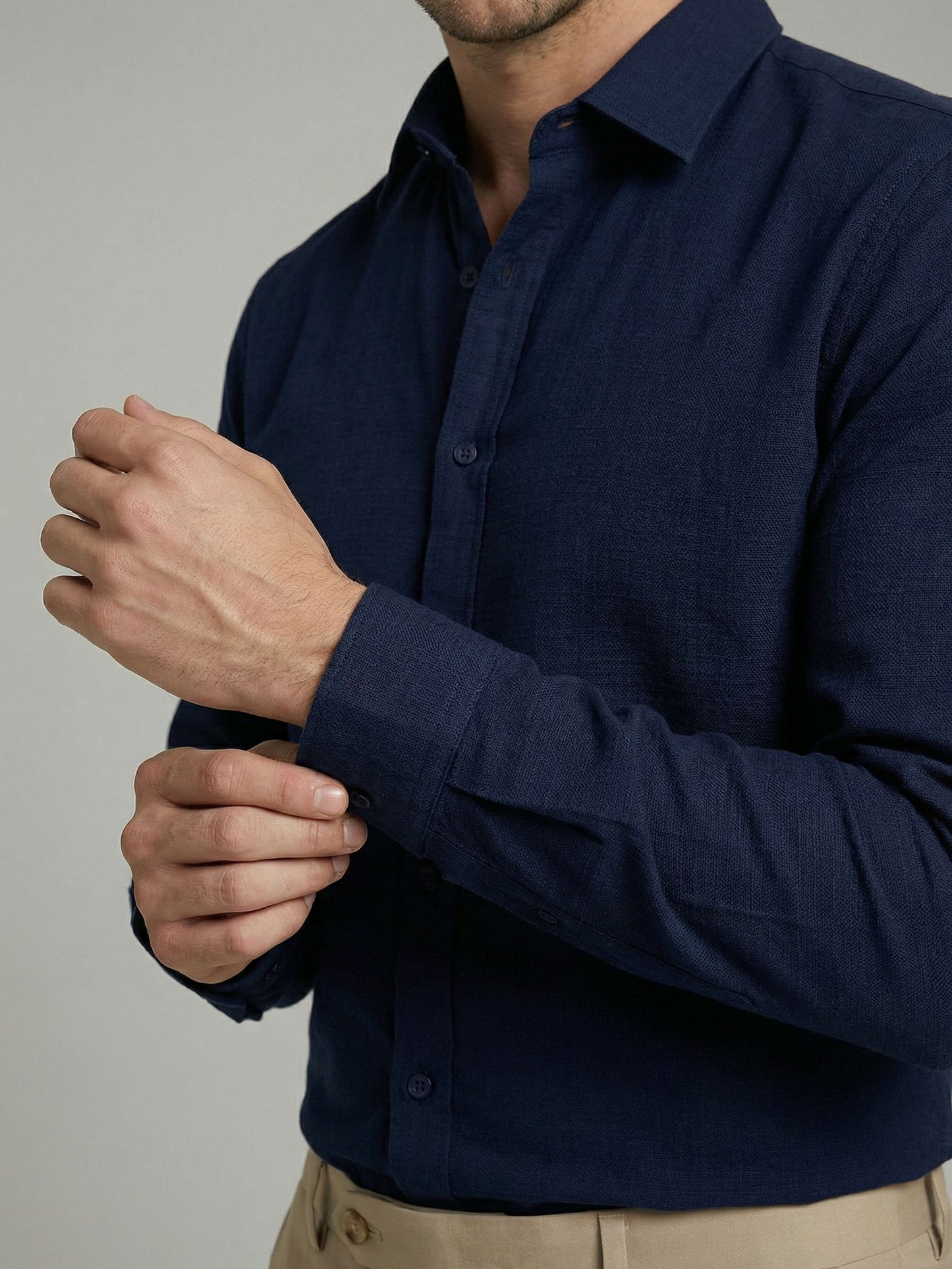 Celio Men Navy Blue Solid Regular Fit Cotton Shirts