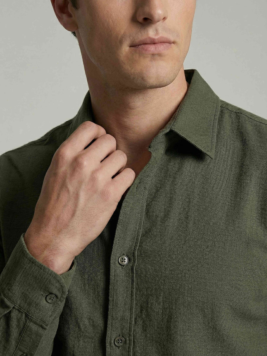Celio* Solid Olive Cotton Men Regular Fit Shirts