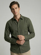 Celio* Solid Olive Cotton Men Regular Fit Shirts