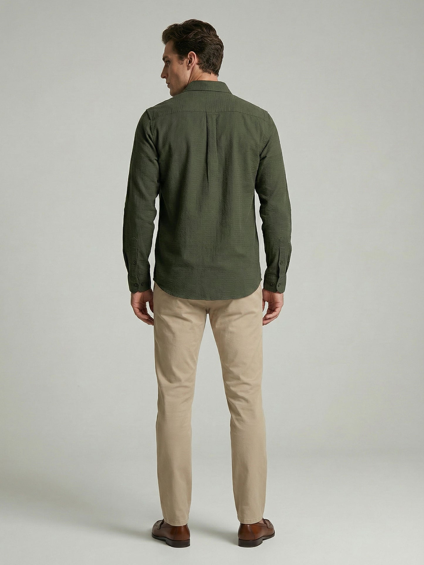 Celio* Men Olive Solid Regular Fit Cotton Shirts