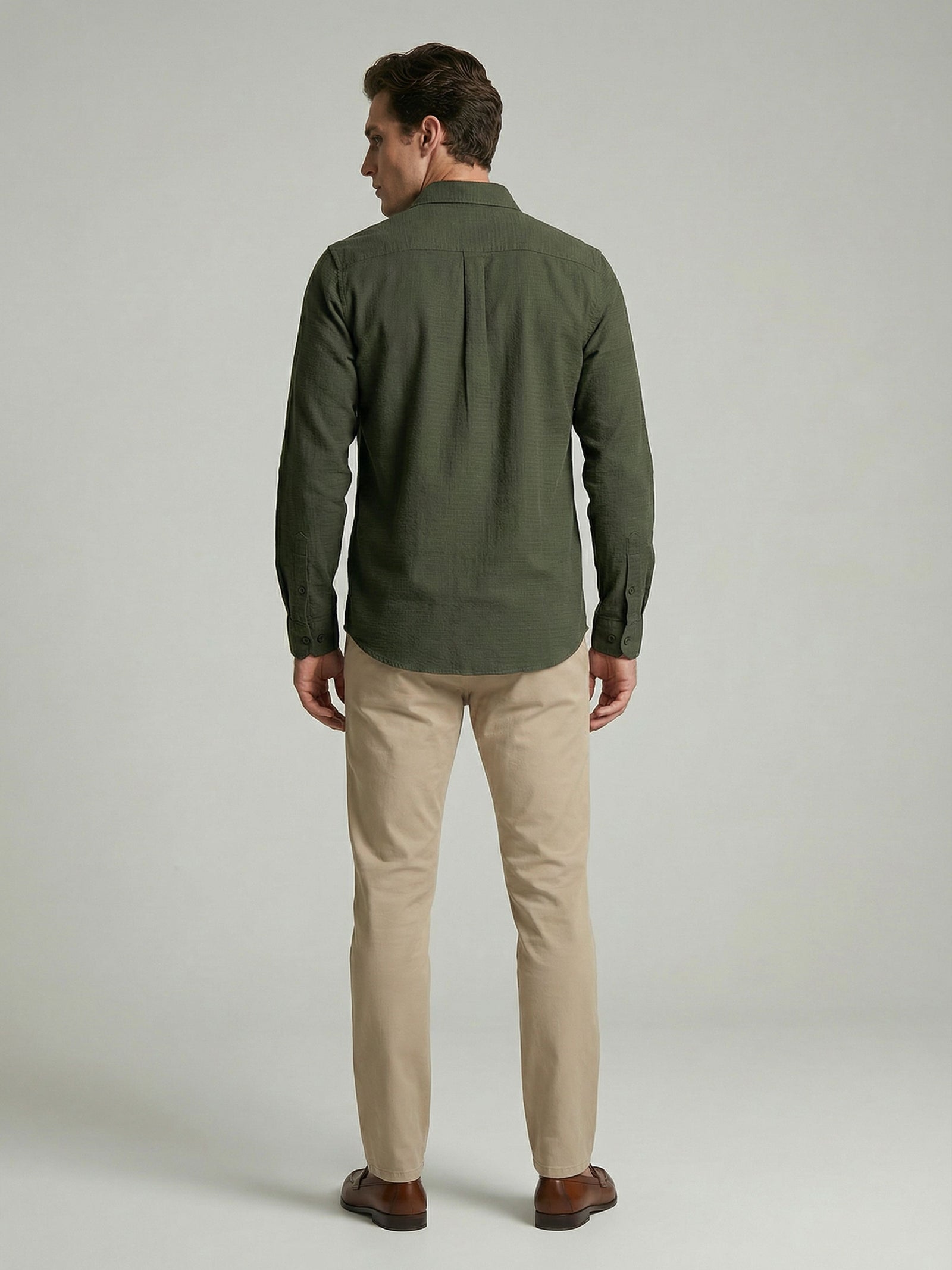Celio* Solid Olive Cotton Men Regular Fit Shirts