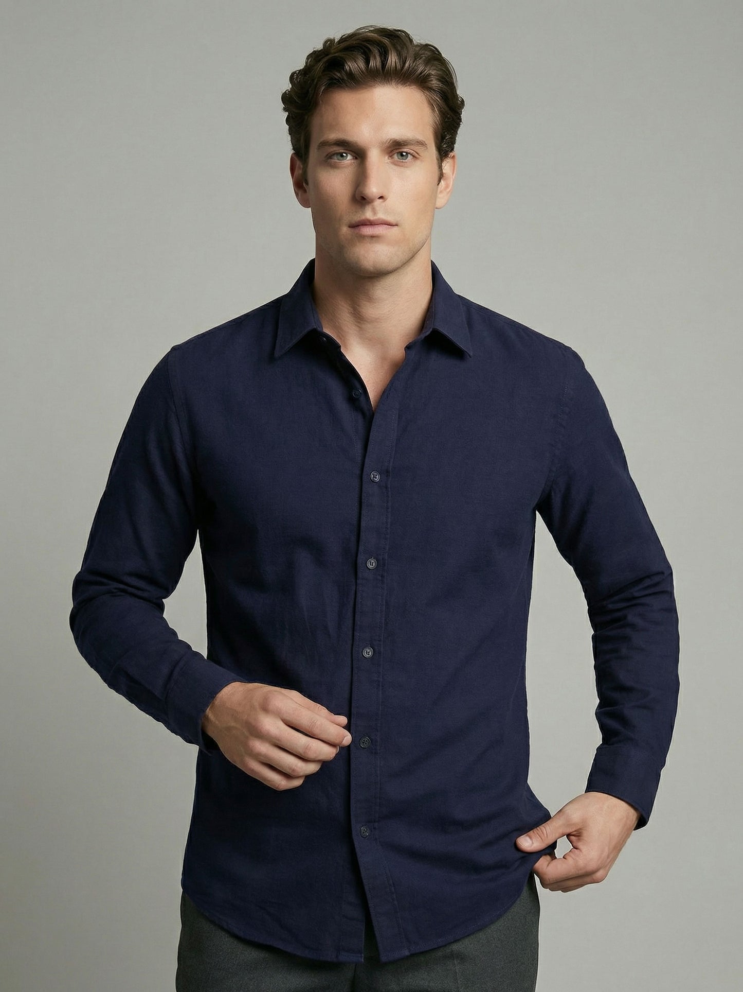 Celio* Men Navy Blue Solid Regular Fit Cotton Shirts