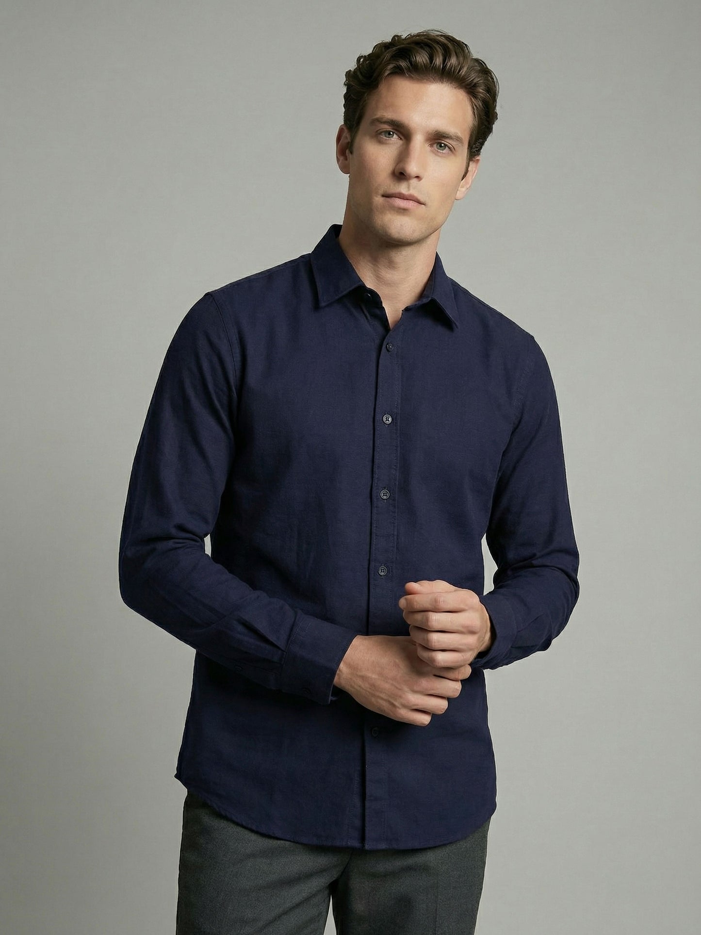 Celio* Men Navy Blue Solid Regular Fit Cotton Shirts