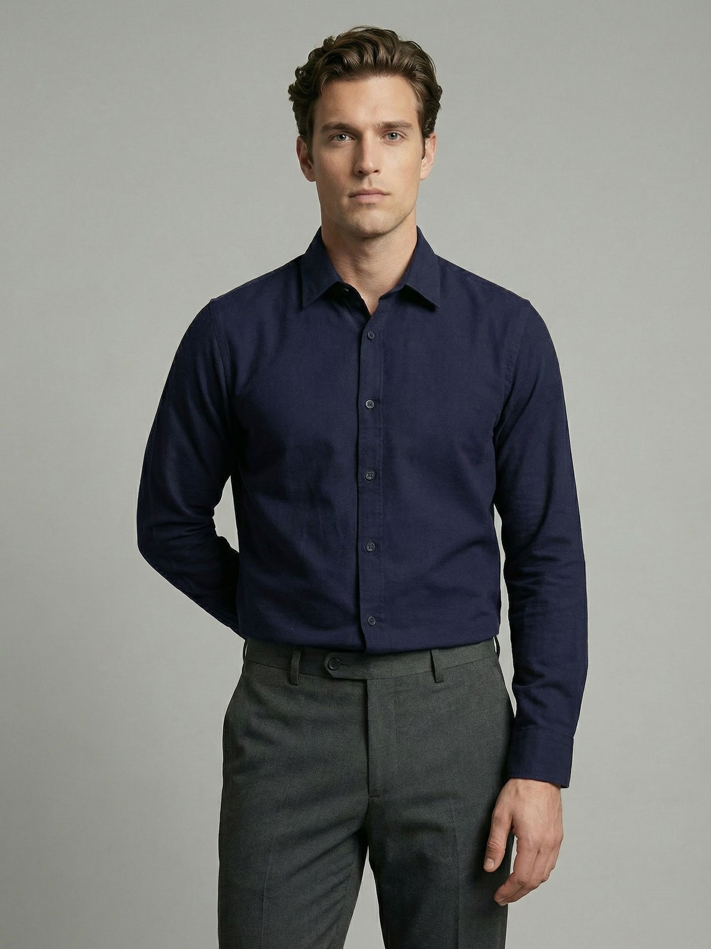 Celio* Men Navy Blue Solid Regular Fit Cotton Shirts