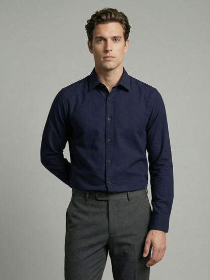 Celio* Men Navy Blue Solid Regular Fit Cotton Shirts