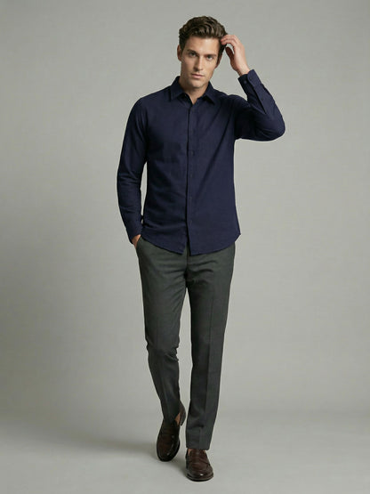 Celio* Men Navy Blue Solid Regular Fit Cotton Shirts