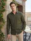 Celio* Men Olive Solid Regular Fit Cotton Shirts