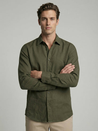 Celio* Men Olive Solid Regular Fit Cotton Shirts