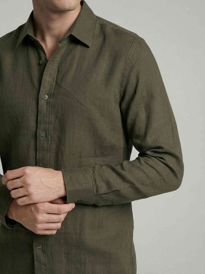 Celio* Men Olive Solid Regular Fit Cotton Shirts