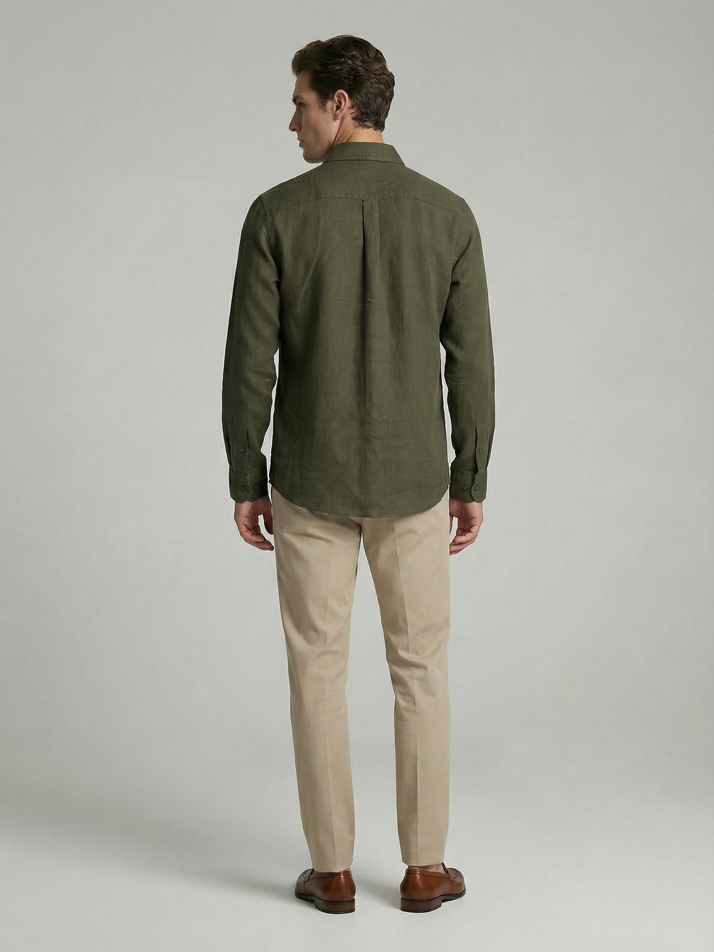 Celio* Men Olive Solid Regular Fit Cotton Shirts