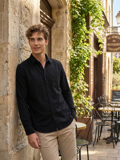 Celio* Men Black Solid Regular Fit Cotton Shirts