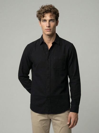 Celio* Men Black Solid Regular Fit Cotton Shirts