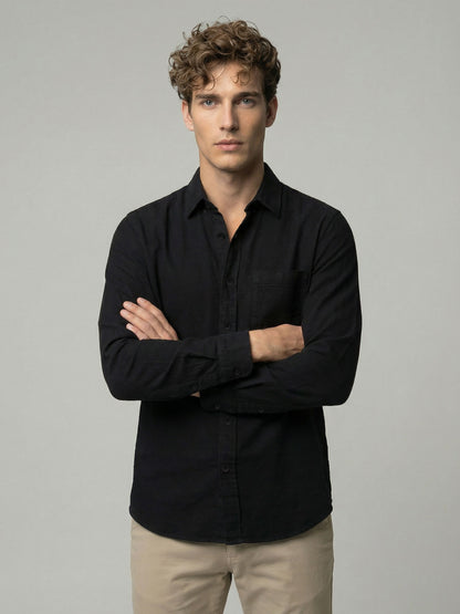 Celio* Men Black Solid Regular Fit Cotton Shirts