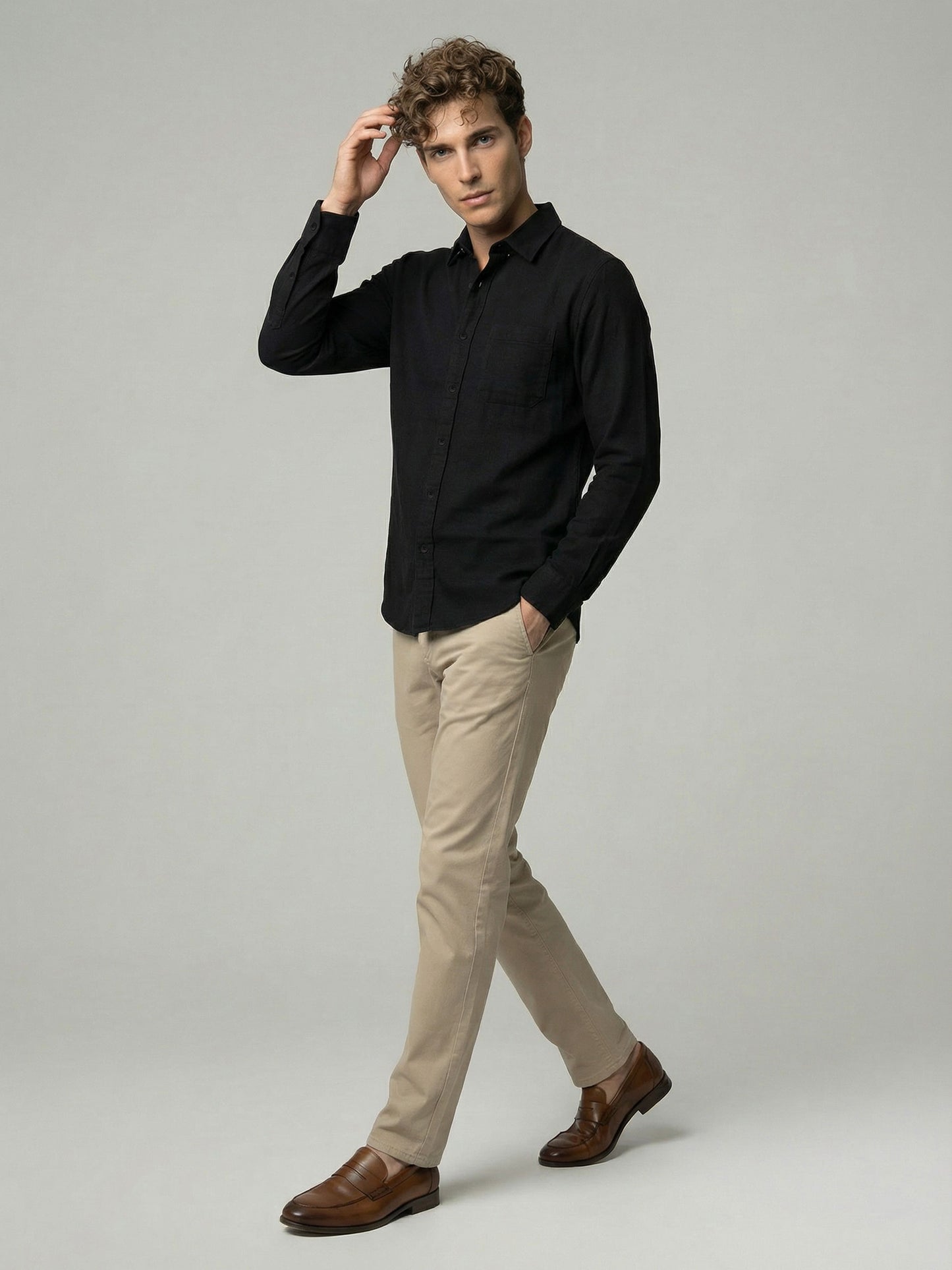 Celio* Men Black Solid Regular Fit Cotton Shirts