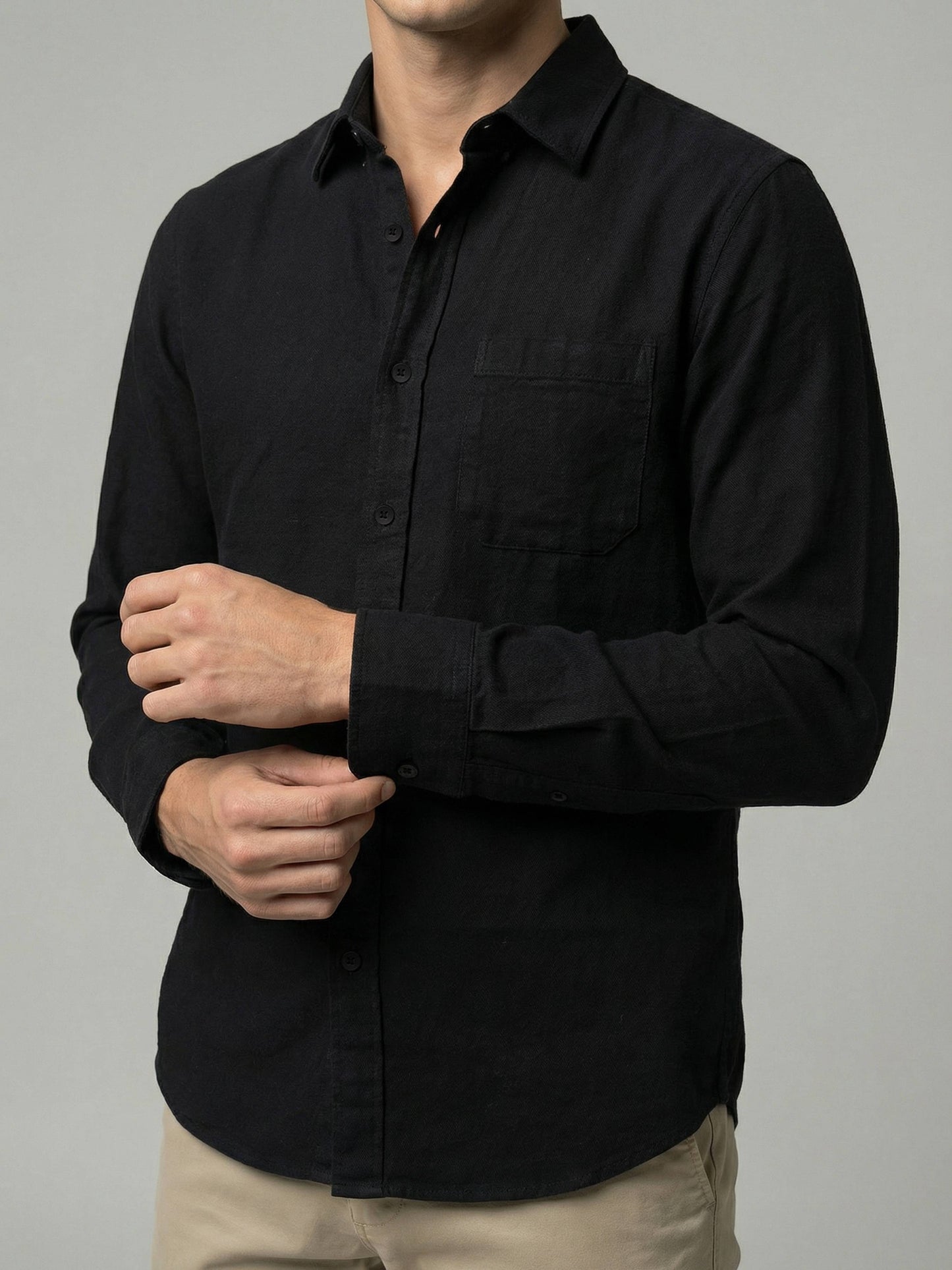 Celio* Men Black Solid Regular Fit Cotton Shirts