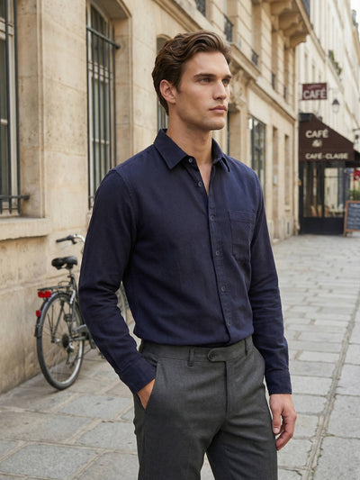 Celio* Men Navy Blue Solid Regular Fit Cotton Shirts