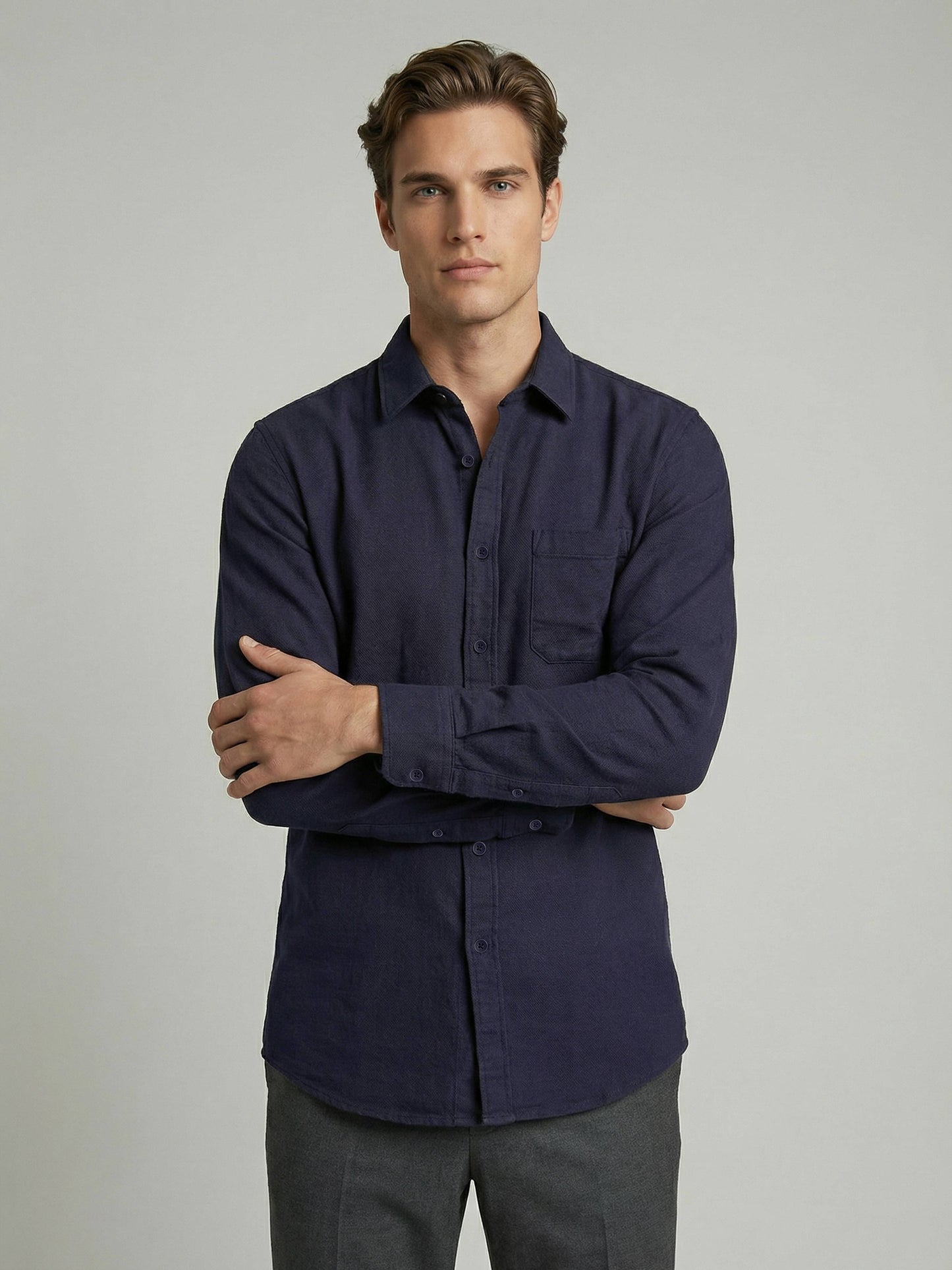 Celio* Men Navy Blue Solid Regular Fit Cotton Shirts