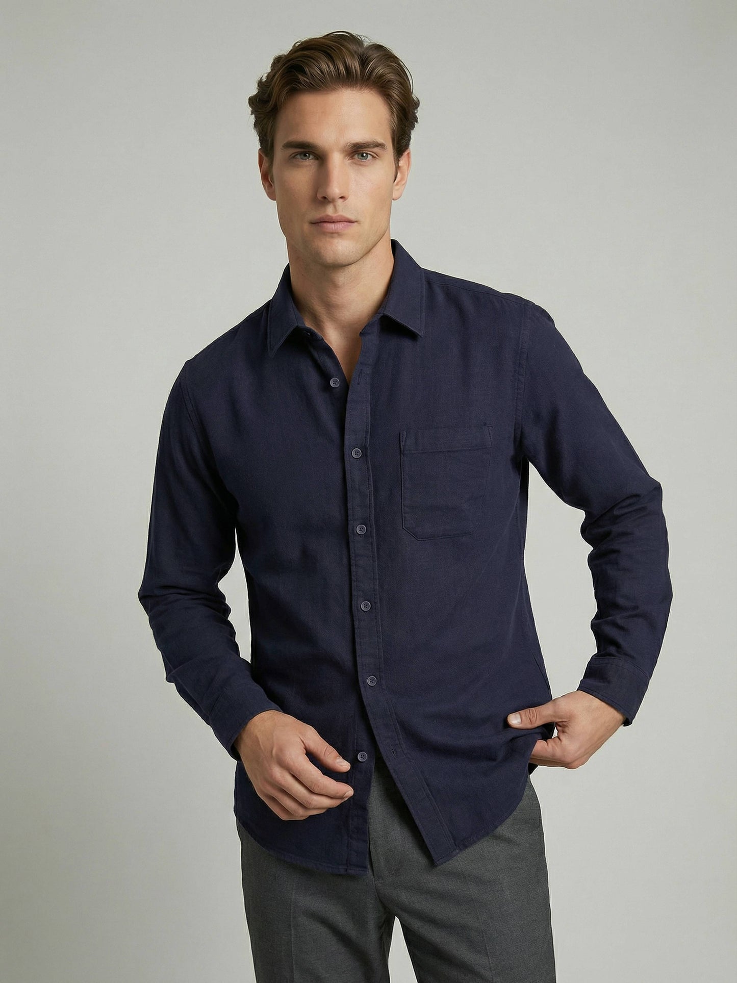 Celio* Men Navy Blue Solid Regular Fit Cotton Shirts