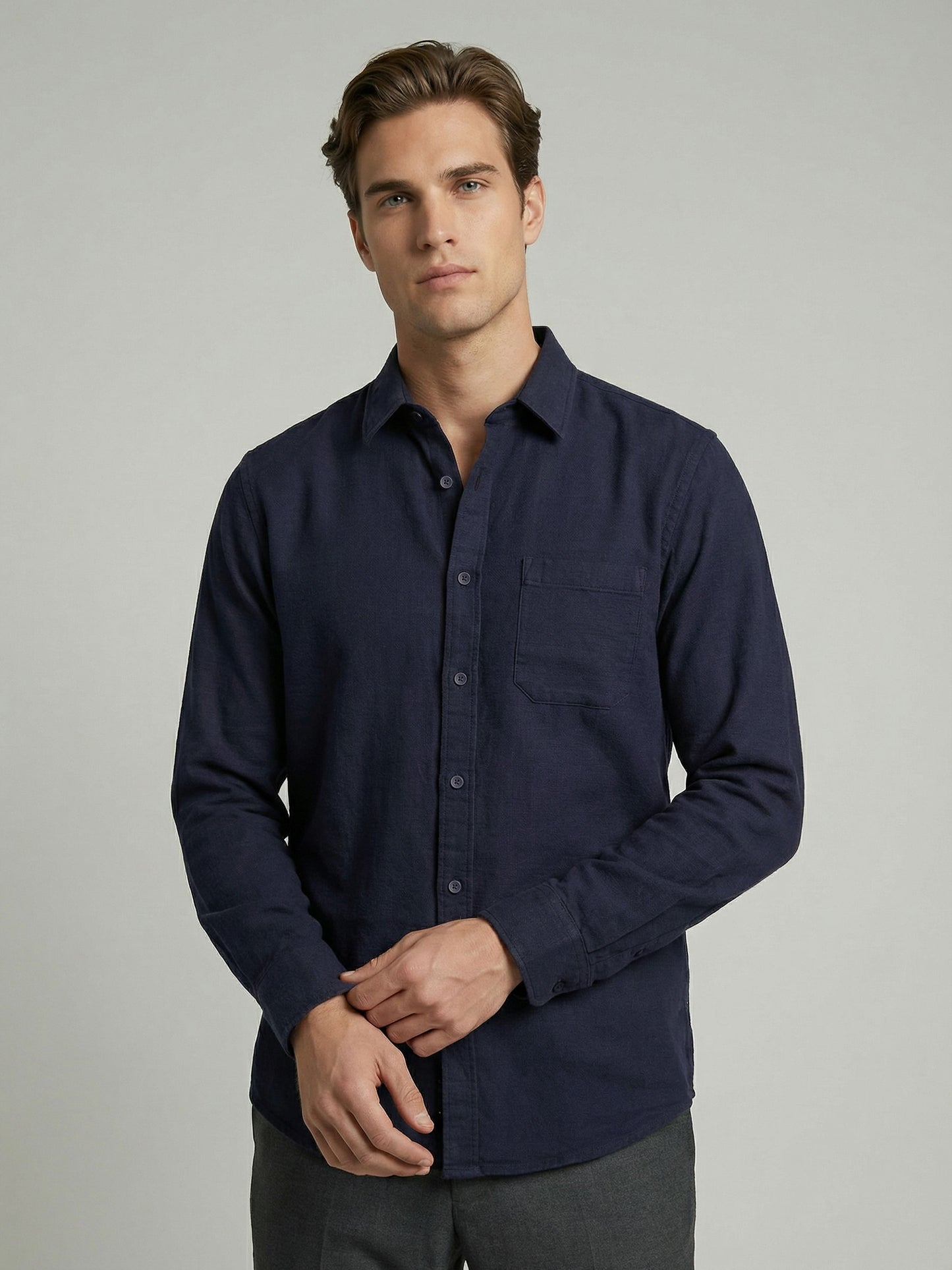 Celio* Men Navy Blue Solid Regular Fit Cotton Shirts