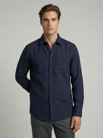 Celio* Men Navy Blue Solid Regular Fit Cotton Shirts