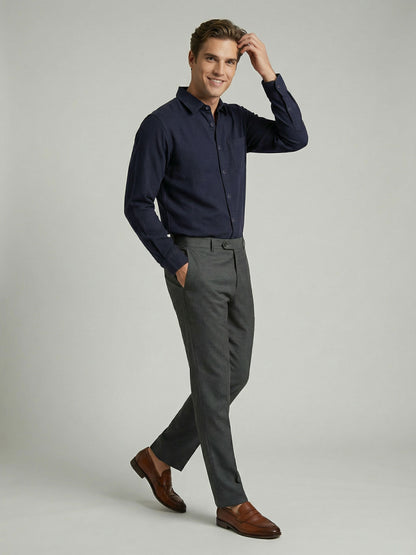 Celio* Men Navy Blue Solid Regular Fit Cotton Shirts