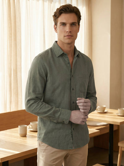 Celio* Men Olive Solid Regular Fit Cotton Shirts