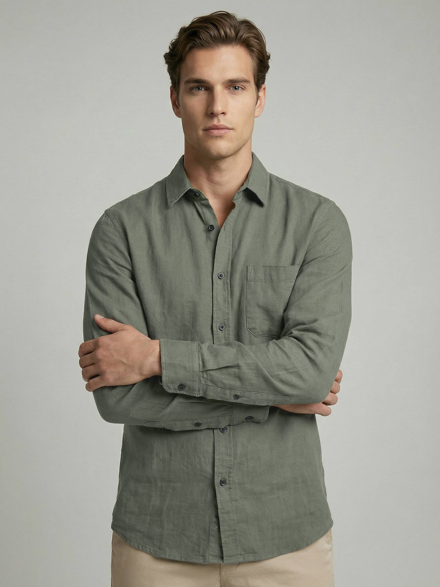 Celio* Men Olive Solid Regular Fit Cotton Shirts