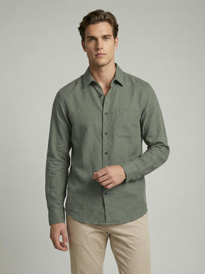 Celio* Men Olive Solid Regular Fit Cotton Shirts