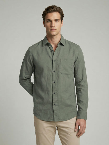 Celio* Men Olive Solid Regular Fit Cotton Shirts
