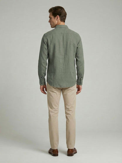 Celio* Men Olive Solid Regular Fit Cotton Shirts