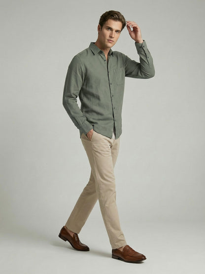 Celio* Men Olive Solid Regular Fit Cotton Shirts