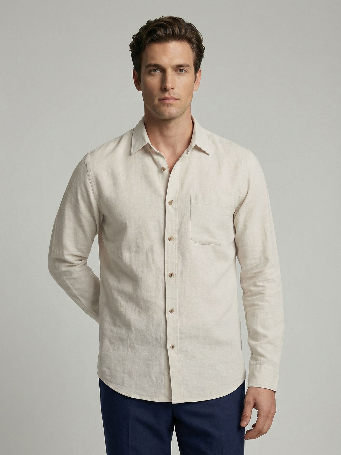 Celio* Men Off White Solid Regular Fit Cotton Shirts