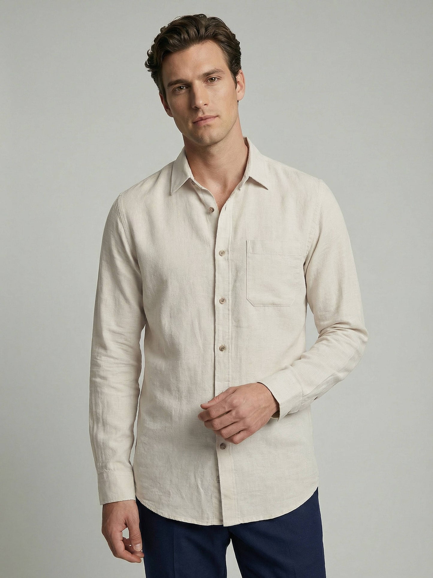 Celio* Men Off White Solid Regular Fit Cotton Shirts