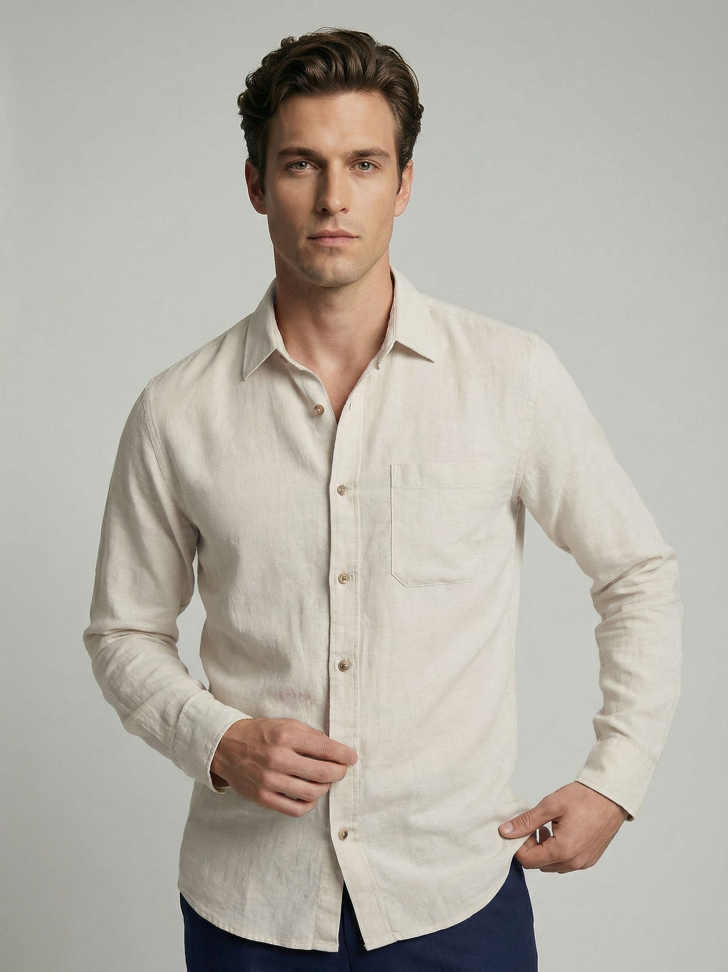 Celio* Men Off White Solid Regular Fit Cotton Shirts