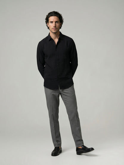 Celio Men Black Solid Regular Fit Cotton Shirts