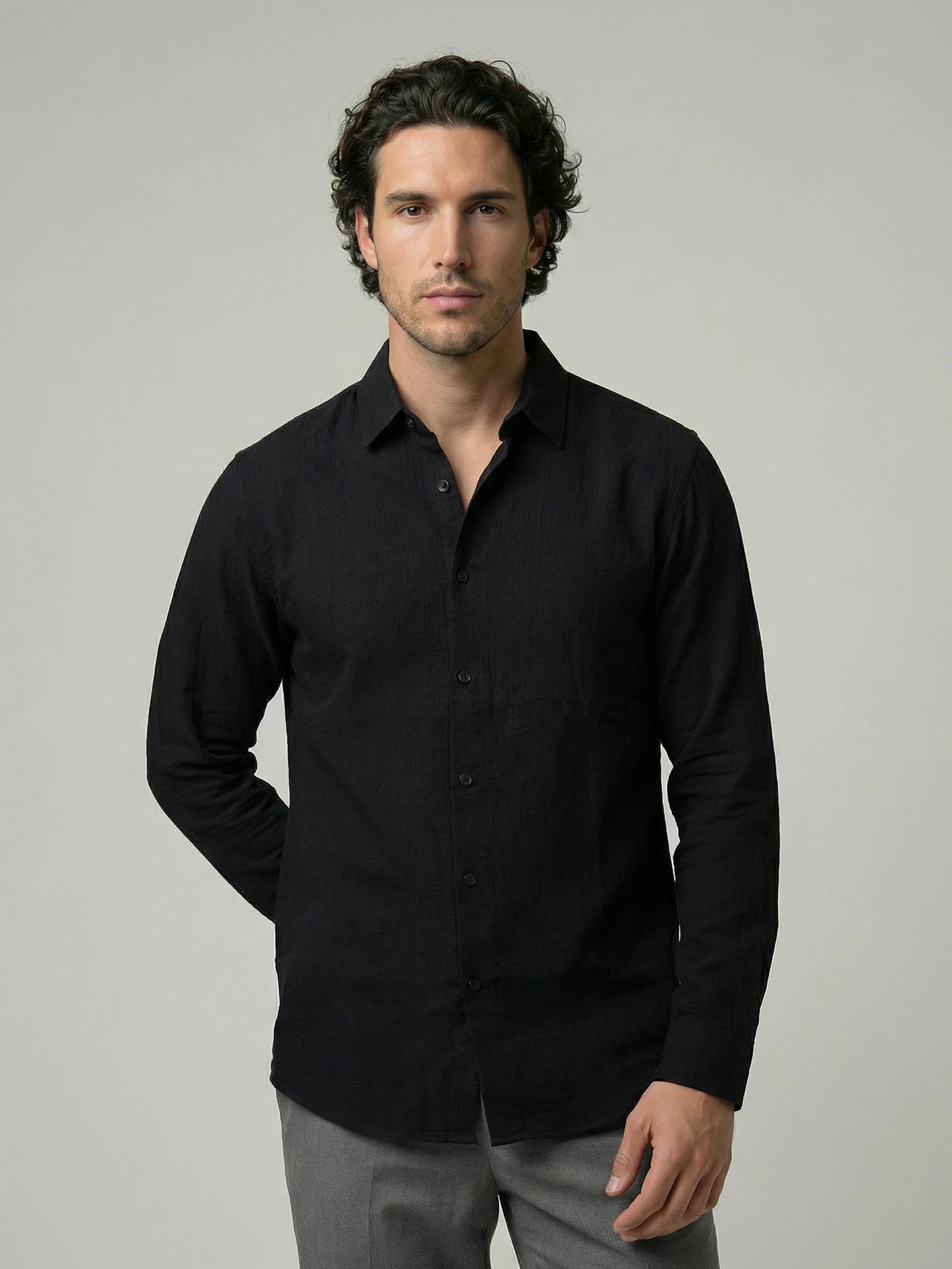 Celio Men Black Solid Regular Fit Cotton Shirts