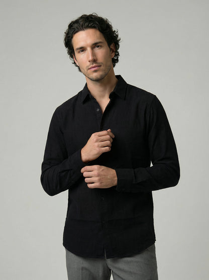 Celio Men Black Solid Regular Fit Cotton Shirts
