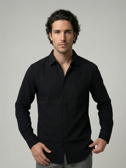 Celio Men Black Solid Regular Fit Cotton Shirts