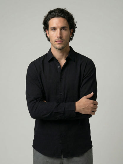 Celio Men Black Solid Regular Fit Cotton Shirts