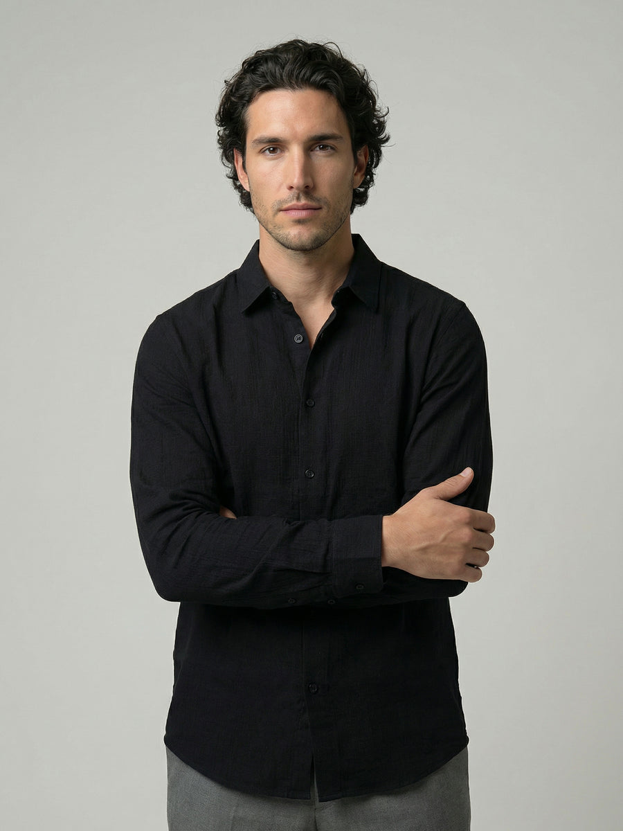 Celio Men Black Solid Regular Fit Cotton Shirts