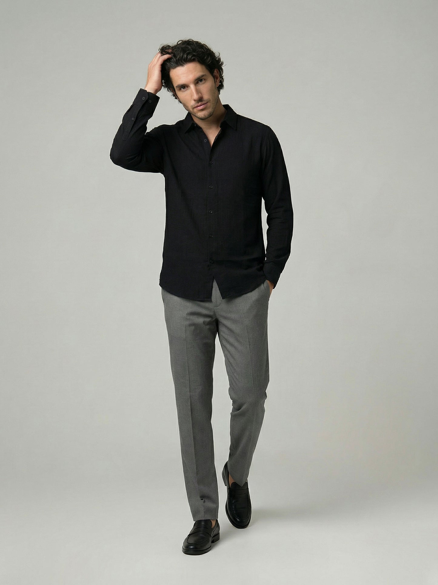 Celio Men Black Solid Regular Fit Cotton Shirts
