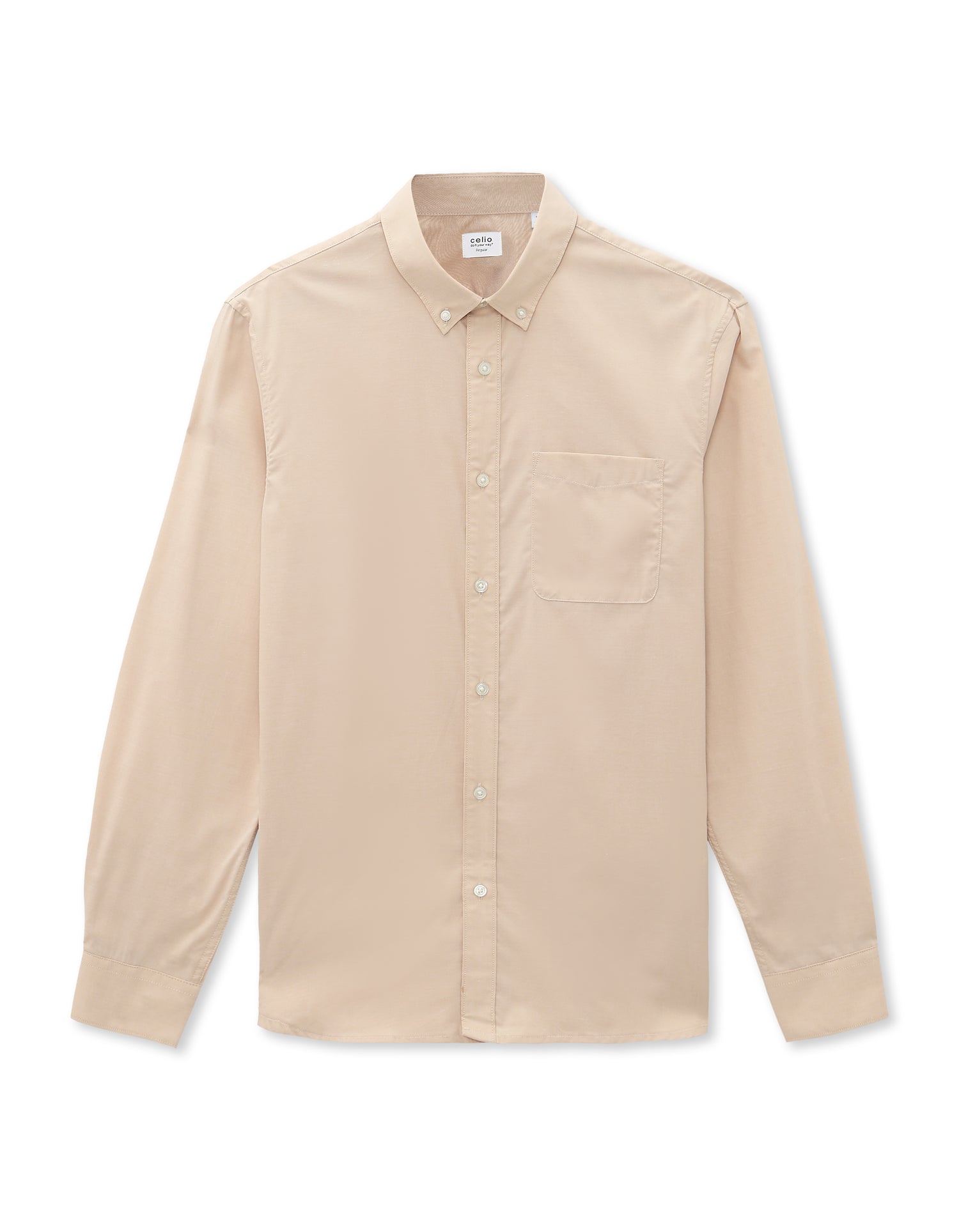 Regular Fit 100% Cotton Regular Collar Shirt - Beige