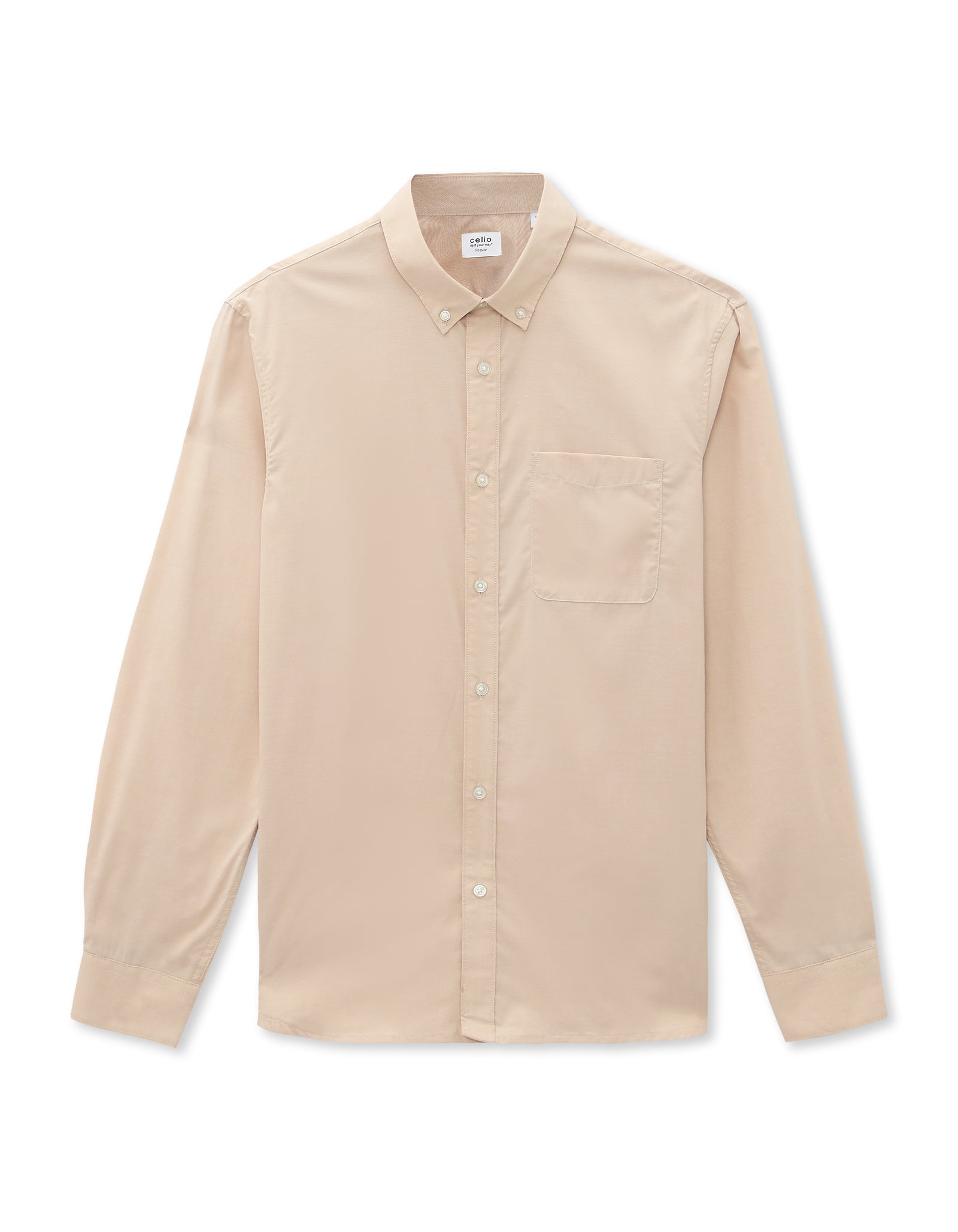 Celio Mens Beige Solid Regular Fit Cotton Shirts