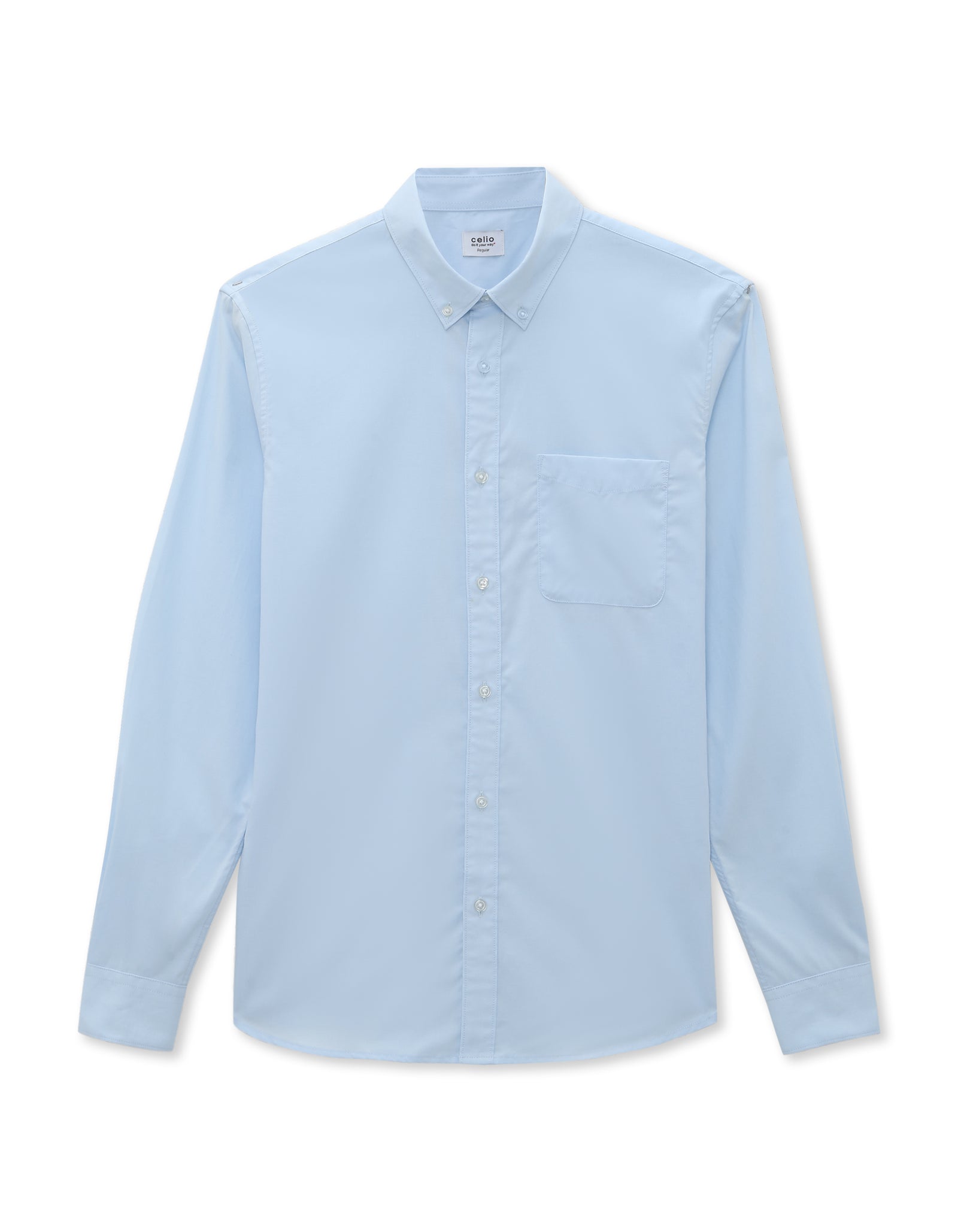Celio Mens Blue Solid Regular Fit Cotton Shirts