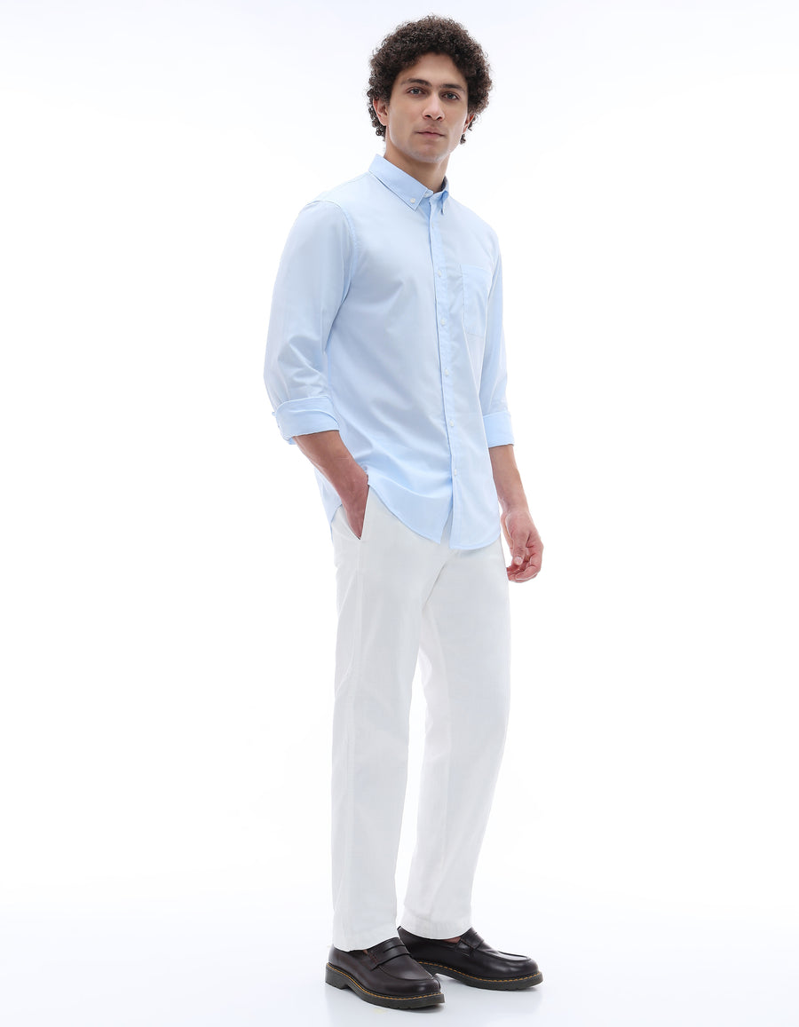 Celio Mens Blue Solid Regular Fit Cotton Shirts
