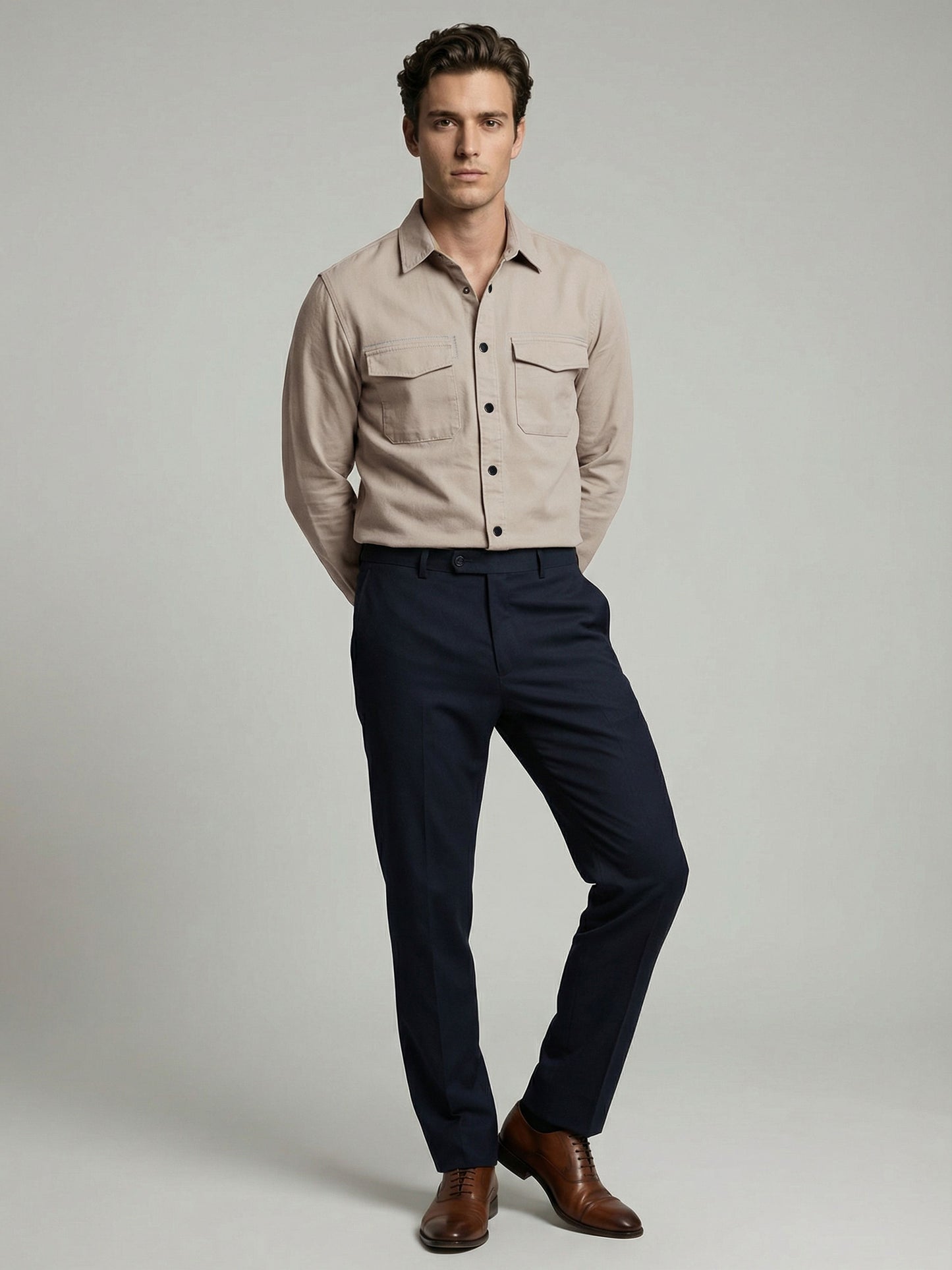 Celio* Men Beige Solid Oversized Cotton Shirts