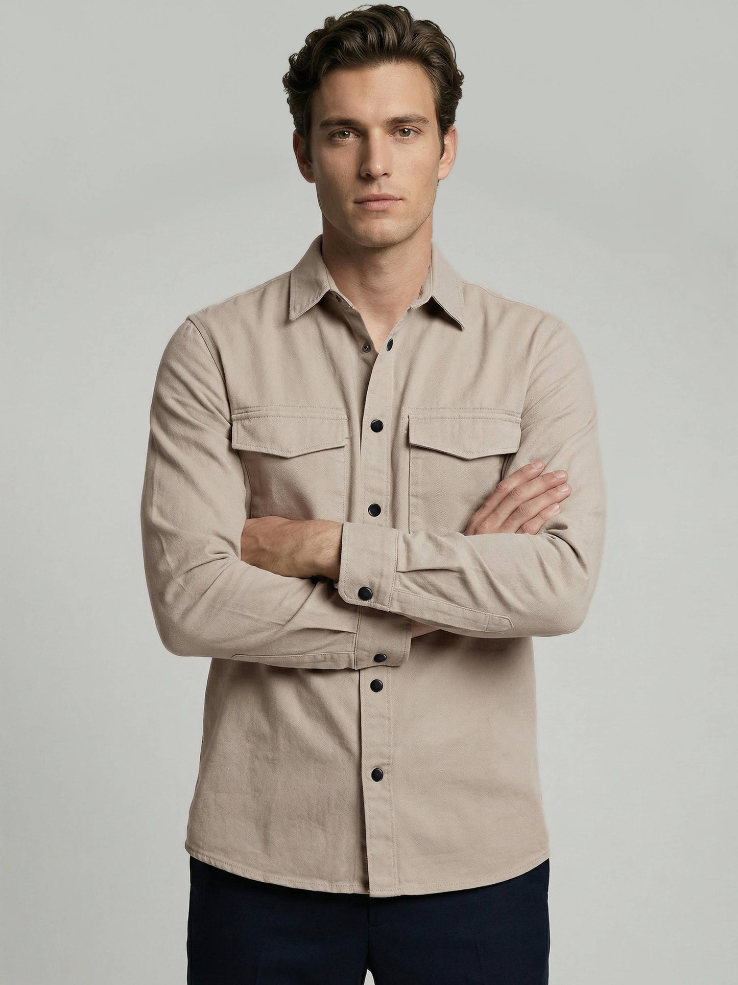 Celio* Men Beige Solid Oversized Cotton Shirts