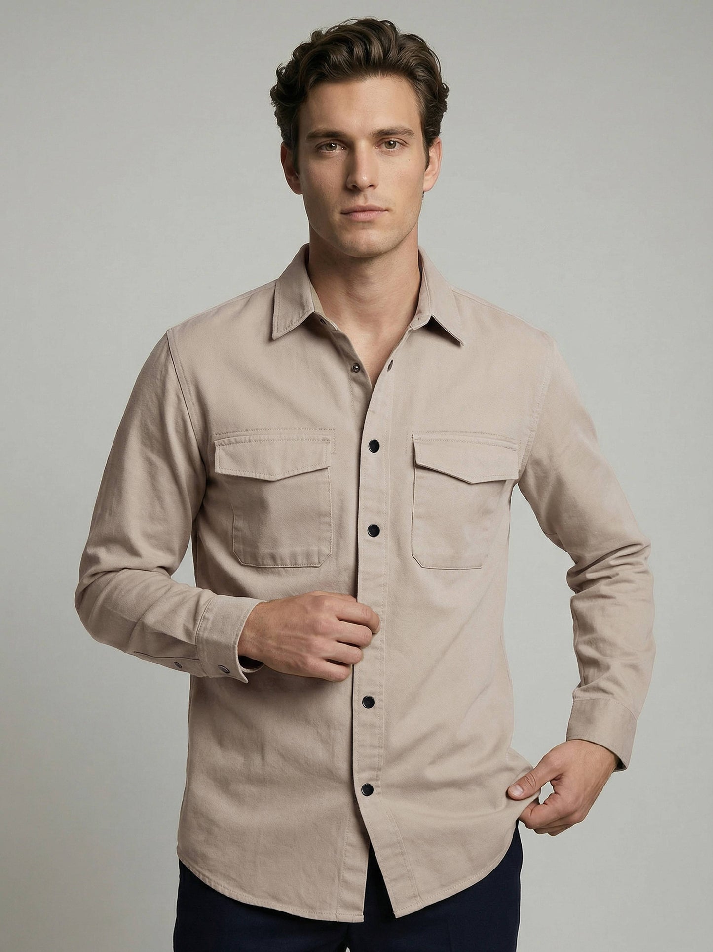 Celio* Men Beige Solid Oversized Cotton Shirts