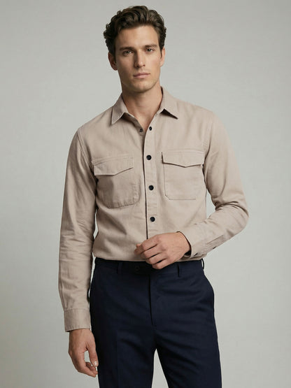 Celio* Men Beige Solid Oversized Cotton Shirts