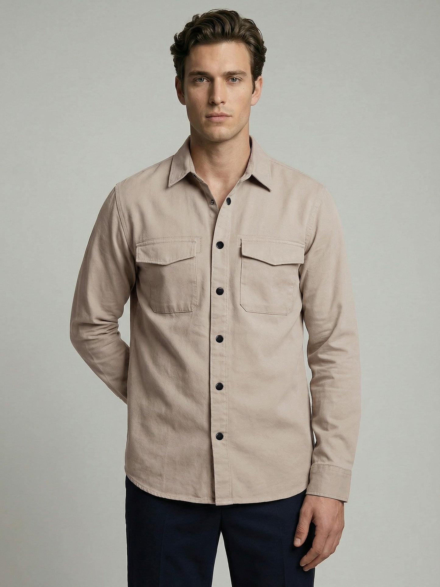 Celio* Men Beige Solid Oversized Cotton Shirts